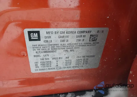 2016 Chevrolet Trax Lt из США, поврежденный, VIN KL7CJLSB8GB698542